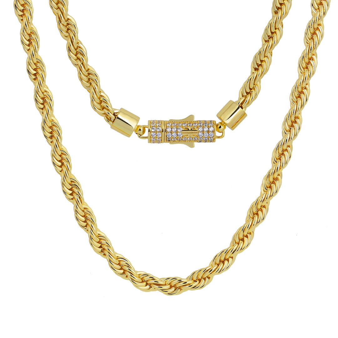 6mm Mens Lobster-Lock Rope Chain 14k Gold Plated – Monal Jewellery